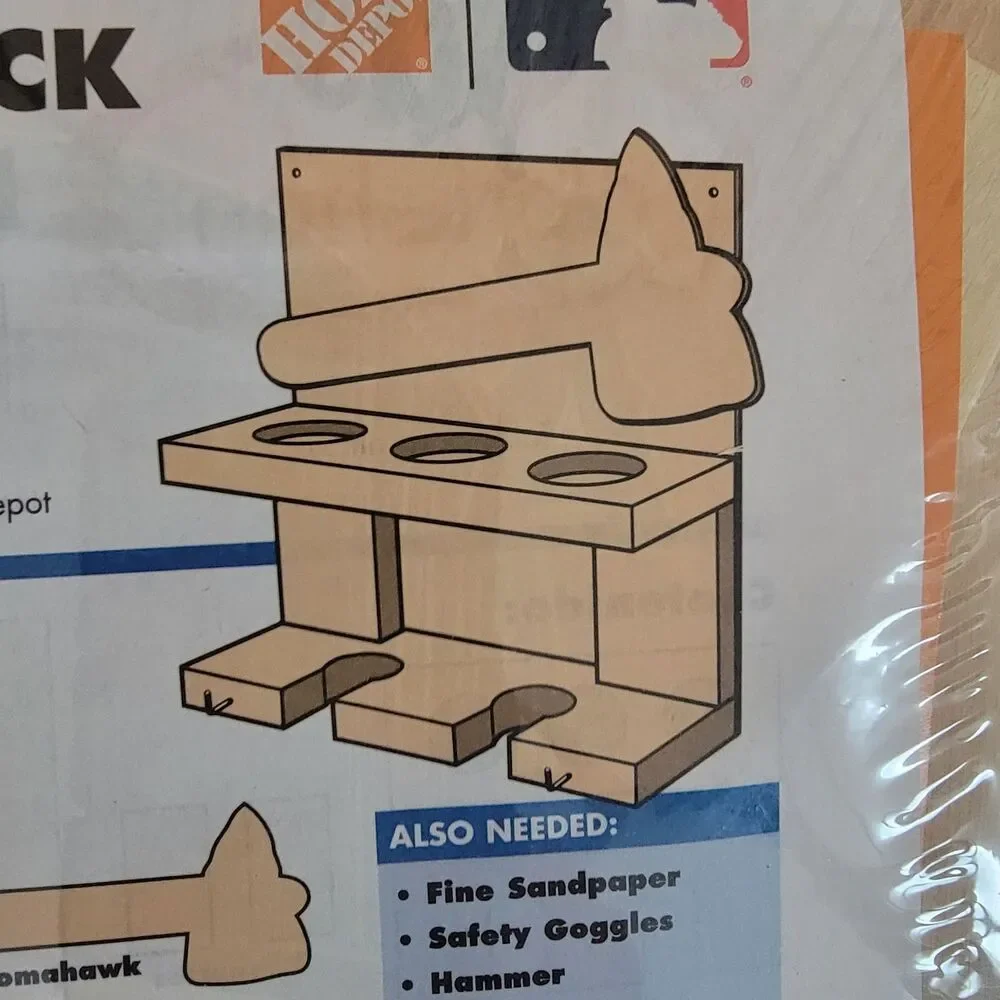 Home Depot Kids Workshop Sport Rack Kit MLB Tomahawk Braves Sticker Sealed NEW